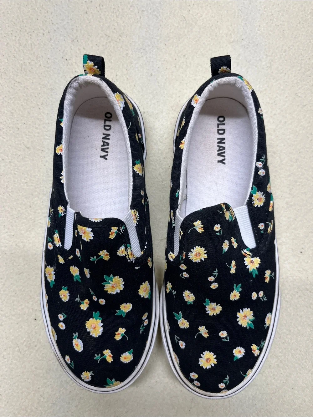Old Navy Black Floral Slip-On Kids Sneakers
